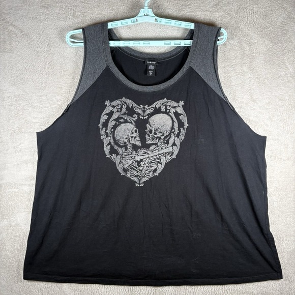 torrid Tops - Torrid Black Gray Skeletons In Love Skull Graphic Print Tank Top Plus Size 4XL
